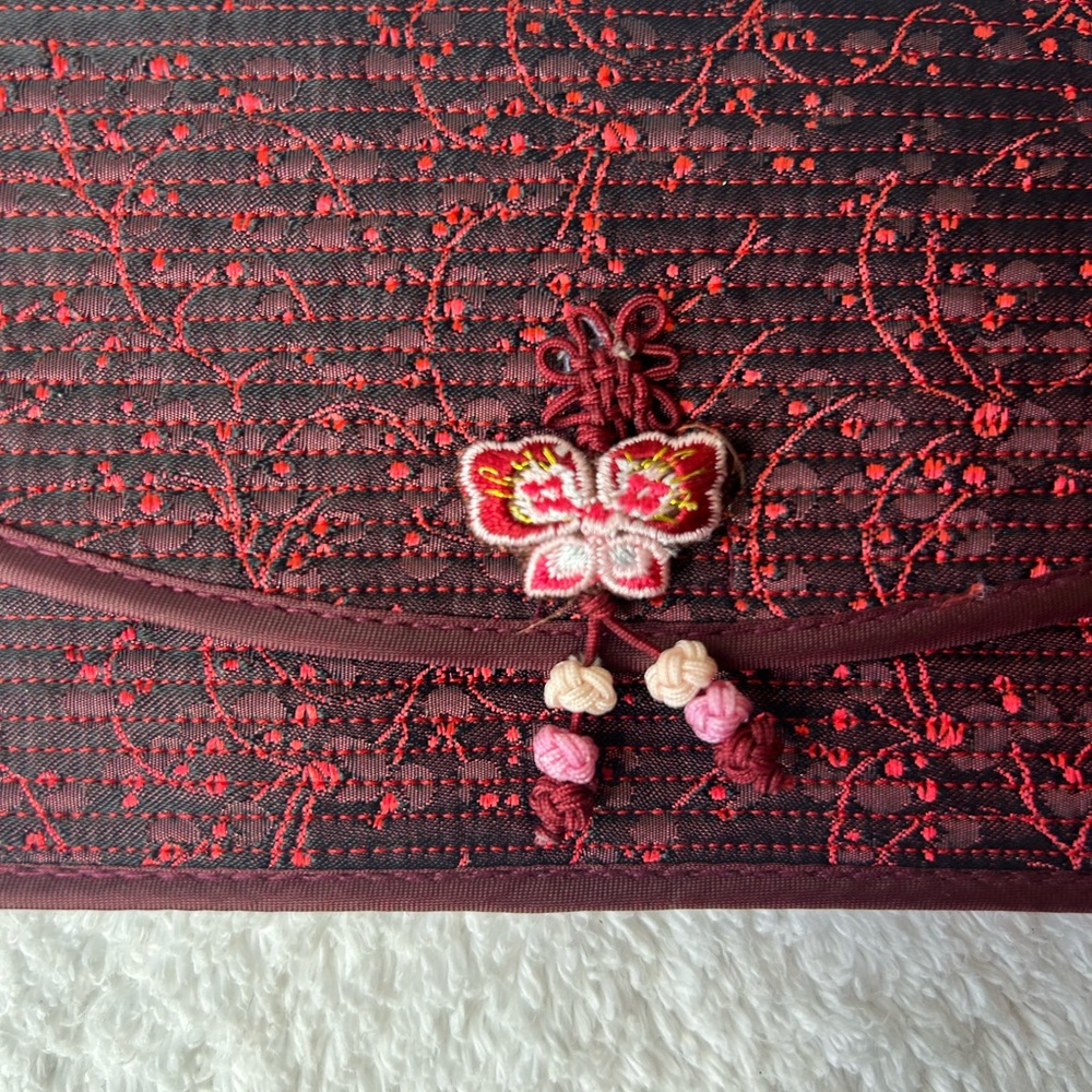 Embroidered Red Wallet